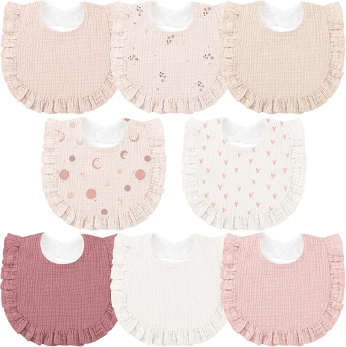Miniatura 8 de Bearmoss Paquete de 8 baberos de muselina para babeo y dentición, baberos suaves para niñas, niños, recién nacidos