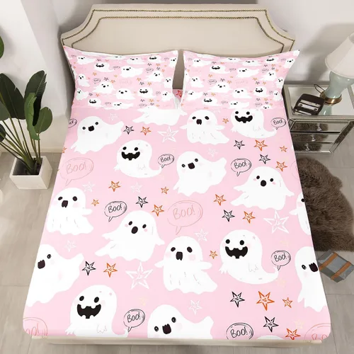 Miniatura 22 de Juego de sábanas bajeras con bonito diseño de gato negro para niños y niñas, diseño de dibujos animados de Halloween, gato, animales, sábanas