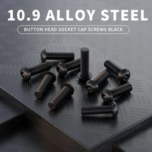 Miniatura 4 de Tornillos de cabeza de botón M5-0.031 x 0.787 in, acero de aleación de grado 10.9, acabado de óxido negro, rosca de máquina, unidad de enchufe