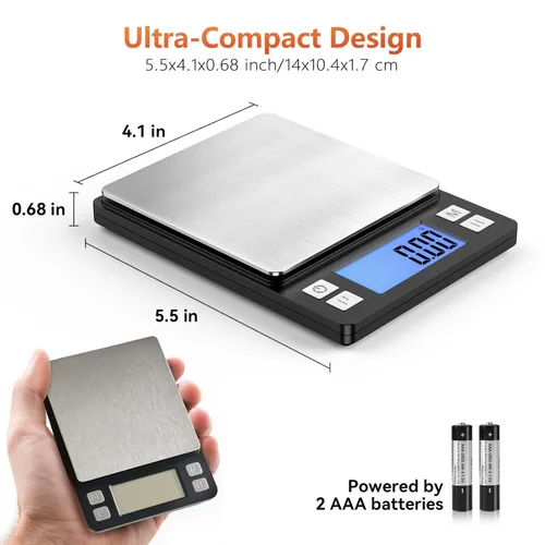Miniatura 3 de BOMATA Báscula de joyería de alta precisión de 0.00 oz, báscula digital de 35.27 oz con función de sujeción, tara y conteo, diseño pequeño