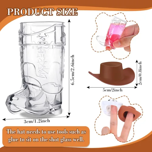 Miniatura 2 de Sawysine Juego de 24 vasos de cristal para botas de vaquero, sombrero de vaquera occidental y gafas de botas de vaquero de plástico, sombrero