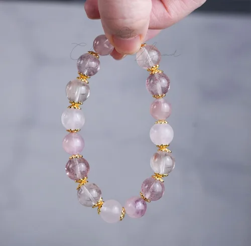 Miniatura 148 de Precious Gemstone Natural Crystal Healing Bracelet, Rutilated Quartz, Moonstone, Quartz Handmade Original Design Bracelet