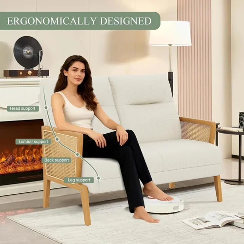 Miniatura 4 de Love Seat - Sofá pequeño tapizado con reposabrazos de ratán natural, respaldo, sofá biplaza para sala de estar, dormitorio, color beige