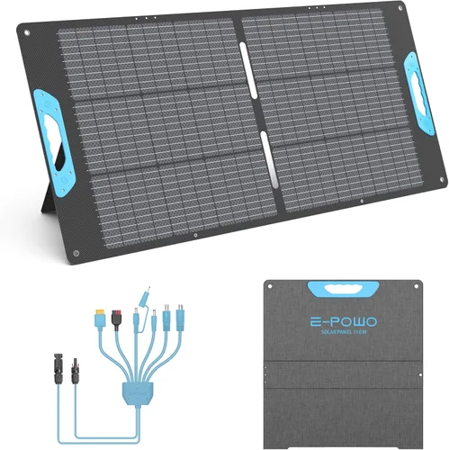 Panel Solar Portátil de 110W para Estación de Energía, Paneles Solares Plegables ETFE de Alta Eficiencia del 23.5% con Cargador, Salida QC3.0 USB-A