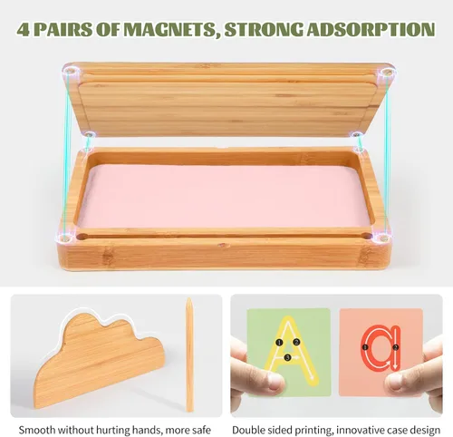 Miniatura 2 de AtMini Montessori Bandeja de arena con tapa, bandejas de arena de madera para niños que escriben letras y números, imprescindibles para el aula Rosa