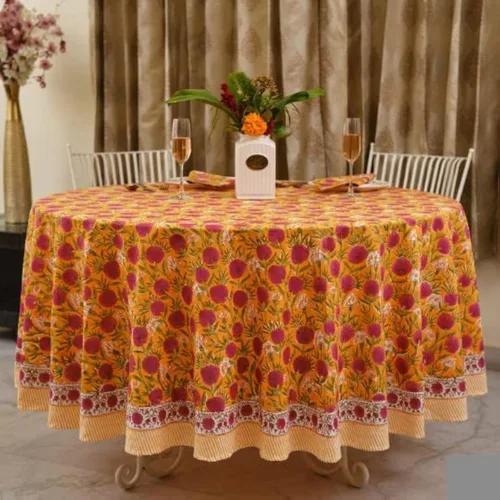 Miniatura 52 de Ridhi Mantel redondo con estampado de bloque a mano, 100% algodón, reutilizable, color rosa flamenco, de 60 pulgadas, mantel decorativo para uso