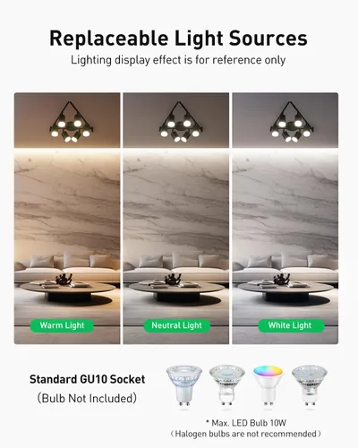 Miniatura 5 de Bojim Kit de Iluminación de Riel de 6 Luces Negras, Modernos Accesorios de Iluminación LED de Riel para Techo, Cabezal de Luz LED Flexiblemente Negro