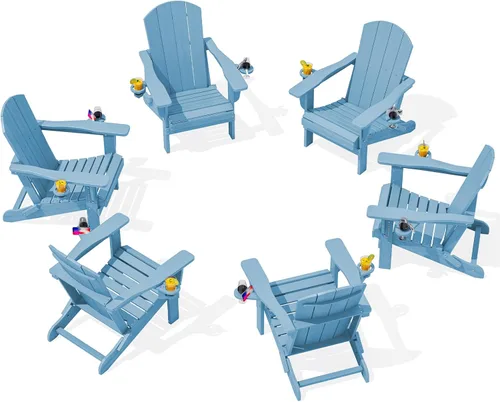 Miniatura 14 de SERWALL Silla Adirondack plegable, Silla Adirondack HDPE con textura de madera - gris