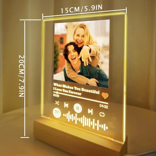 Miniatura 4 de Placa personalizada de Spotify, regalo ideal para él, canción acrílica personalizada con foto, cubierta de álbum de fotos personalizable, luz