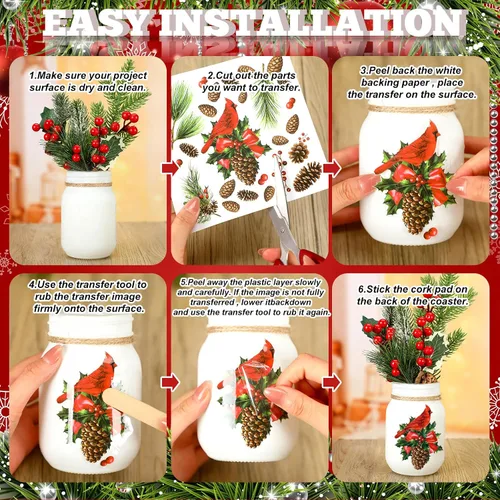 Miniatura 3 de SATINIOR 16 hojas de calcomanías de Navidad para manualidades y muebles, calcomanías de árbol de Navidad, muñeco de nieve, bayas rojas, calcomanías