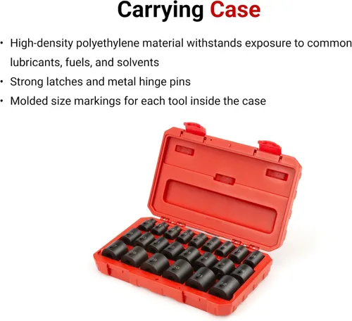 Miniatura 5 de TEKTON Juego de llaves de impacto de 6 puntos poco profundas de 1/2 pulgada con funda, 23 piezas (0.394-1.260 in) SID92322 Sólo herramienta