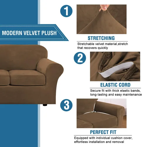 Miniatura 2 de H.VERSAILTEX - 4 fundas para sofá de terciopelo de lujo de alta elasticidad, funda protectora para muebles, funda de terciopelo grueso para sofá