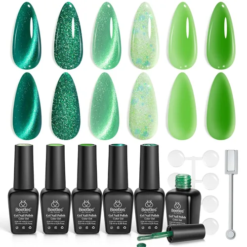 Miniatura 24 de Beetles - Kit de 6 colores de esmalte de gel de uñas, colores transparentes, translúcidos, marrón, rojo, azul, verde, naranja, primavera, lámpara