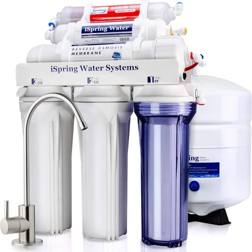 Miniatura 2 de iSpring RCC7AK - Sistema de filtro de agua potable por ósmosis inversa de 6 etapas con reimineralización alcalina, pH natural, color blanco
