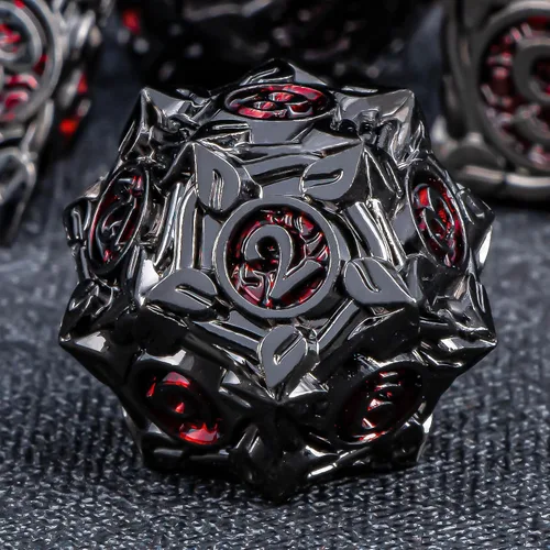 Miniatura 7 de KERWELLSI - Juego de dados metálicos DND D&D, 7 piezas con diseño de enredaderas naturales, dados de juego de rol con caja de regalo, dados negros