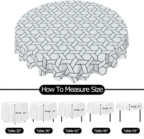 Miniatura 6 de Mantel redondo en blanco y negro con diseño de cheurón, lavable, resistente a las arrugas, para el hogar, cocina, comedor, picnic, campamento