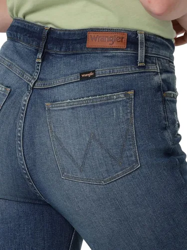 Miniatura 5 de Wrangler Jeans de bota de tiro alto para mujer, Cabaña Cobalto Plaid