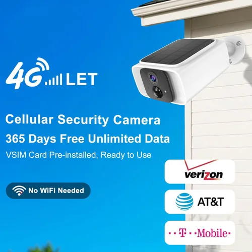 Miniatura 2 de Cámara de seguridad celular solar 4G LTE inalámbrica para exteriores, sin cámara de seguridad WiFi, datos ilimitados gratuitos de 365 días, sensor