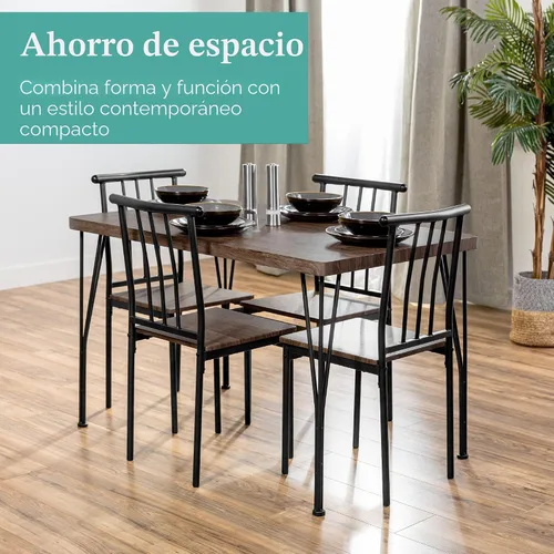 Miniatura 2 de Best Choice Products Juego de 5 muebles de mesa de comedor rectangulares modernos de metal y madera para interiores, para cocina, comedor, rincón