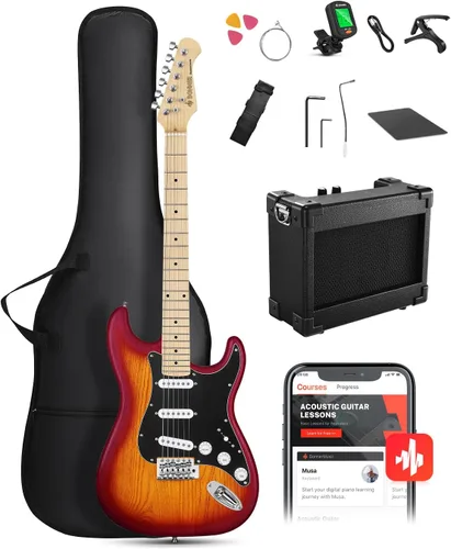 Miniatura 12 de DONNER DST-80 - Juego de guitarra eléctrica para principiantes de 39 pulgadas con amplificador, pastilla clásica SSS completa con estuche, afinador