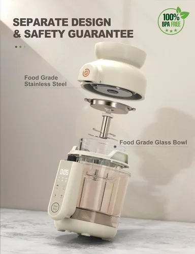 Miniatura 3 de Máquina automática de alimentos para bebés, molinillo de alimentos de vidrio para bebés, licuadora y vaporera y máquina de puré con cocción