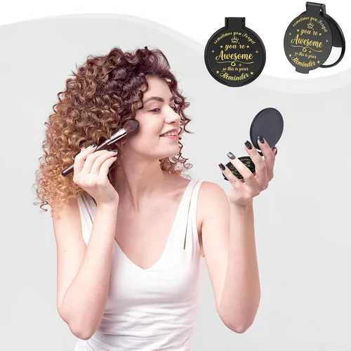 Miniatura 5 de 18 piezas de espejo compacto inspirador de 2.76 pulgadas a granel para mujeres, pequeños regalos de graduación, día de la madre, fiesta, bolso, Negro