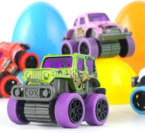 Miniatura 6 de Rellenos de cesta de Pascua para niños de 3 a 6 años – Camiones monstruo tirando hacia atrás para la búsqueda de huevos de Pascua, recuerdos