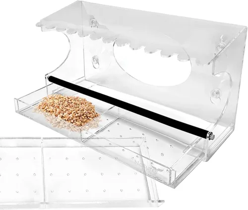 Miniatura 10 de Nature Gear Comedero acrílico transparente para pájaros para ver ventanas, resistente a la intemperie y fácil de limpiar con bandeja deslizante