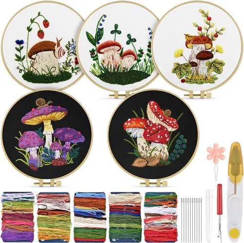 Miniatura 14 de TINDTOP 5 juegos de bordado para principiantes adultos, kit de bordado para principiantes, incluye aros de tela de bordado, hilos para amantes