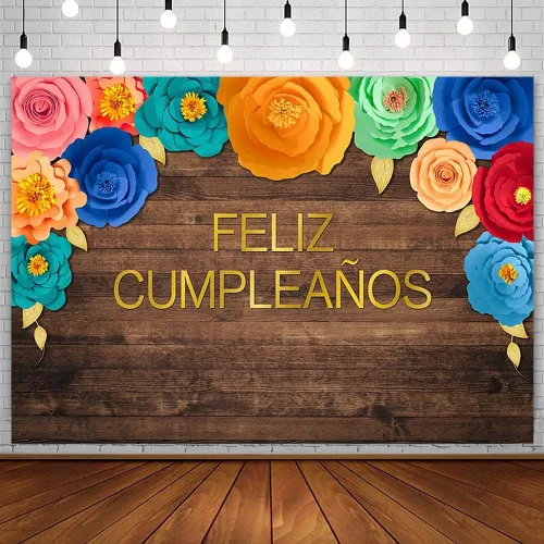 AIBIIN Telón de fondo de Feliz Cumpleaños de 7 x 5 pies, temática de fiesta mexicana, fiesta de cumpleaños, fondo de fotografía de madera rústica,