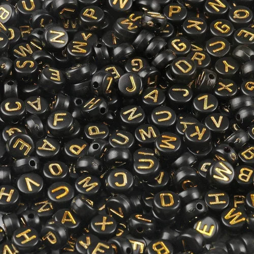 Miniatura 15 de 900 cuentas acrílicas doradas de letras del alfabeto, letras coloridas del alfabeto, cuentas de cubo negro para pulseras de la amistad y regalos