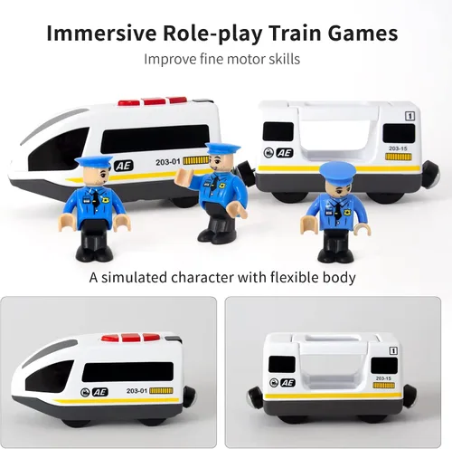 Miniatura 5 de WOOD CITY Tren a pilas para pista de madera, juego de tren de locomotora eléctrica con potente motor compatible con Thomas, Brio, Chuggington