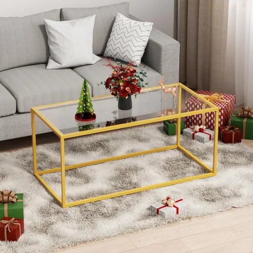 Miniatura 6 de Mesa de café, Mesa de café de cristal templado, Mesa central minimalista para sala de estar, oficina, Mesa de café moderna con tapa de cristal