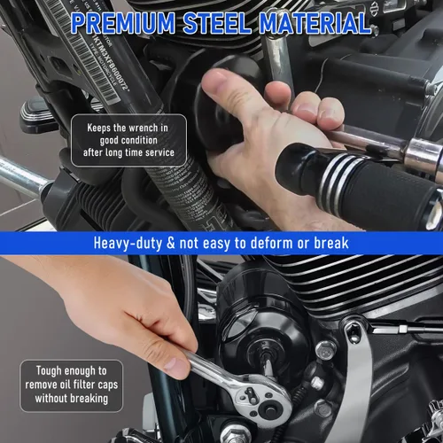 Miniatura 7 de Llave de filtro de aceite y kit de cambio de aceite para Harley Davidson, juego de embudo 4 en 1 sin goteo con primaria, herramientas de cárter