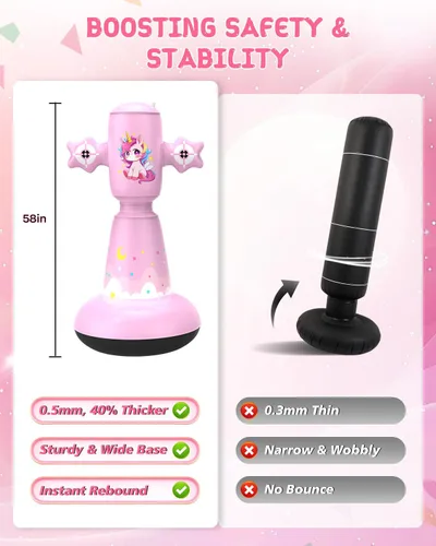 Miniatura 6 de 67 Inch Inflatable Punching Bag for Kids 3-12, Standing Boxing Set for Karate & Taekwondo Training, Stable Boxing Bag Active Toy for Boys & Girls