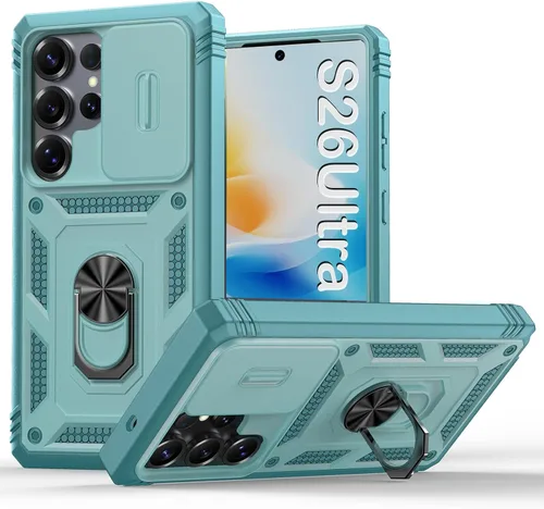 Miniatura 120 de PASNEW Funda para Samsung Galaxy S22 Ultra 5G, cubierta de cámara deslizante y soporte de dedo de metal giratorio de 360°, militar, resistente, a