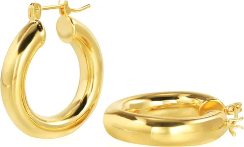Miniatura 45 de Aretes de aro gruesos de oro para mujer, chapados en oro de 14 quilates, aretes de aro triple, hipoalergénicos, a la moda, aretes de aro gruesos