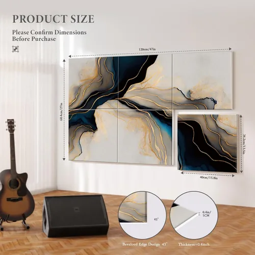 Miniatura 2 de JBER Paquete de 6 paneles acústicos artísticos, paneles de pared insonorizados de 47.2 x 27 pulgadas, paneles de pared autoadhesivos grandes
