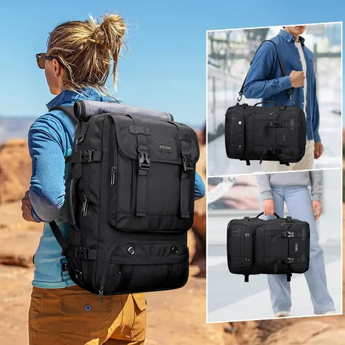 Miniatura 2 de PIJUSHI Mochila de viaje para mujeres y hombres, mochila de equipaje de mano, aprobada por vuelo, bolsa de lona convertible para laptop de 16 Negro