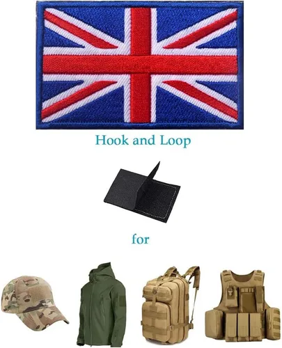 Miniatura 6 de 2 parches tácticos bordados de la Gran Unión Británica de Reino Unido, bandera de Inglaterra del Reino Unido, emblema para coser en la moral, Azul