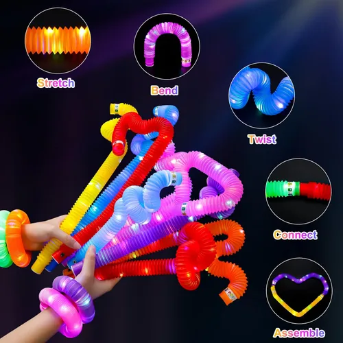 Miniatura 5 de UrChoice Varillas luminosas, 8 tubos LED Pop para fiesta, collares brillantes, juguetes de campamento iluminados, juego imaginativo, decoraciones