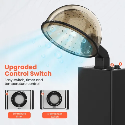Miniatura 3 de TASALON Secador de pelo profesional con capó, 1000 W, acero inoxidable negro, soporte ajustable en altura y ángulo, inclinación de 70°, capucha