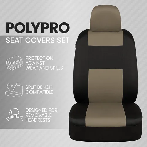 Miniatura 2 de BDK PolyPro Juego de 2 Fundas de Asientos Delanteros de Automóvil en Beige/Negro - Fundas de Asientos Delanteros para Automóviles, Camiones