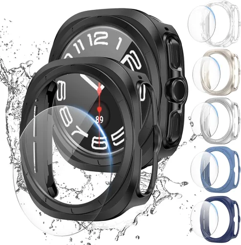Miniatura 12 de JZK Juego de 6+6 fundas para Samsung Galaxy Watch 6 de 40 mm, protector de pantalla de PC duro impermeable + parachoques delgado de vidrio templado