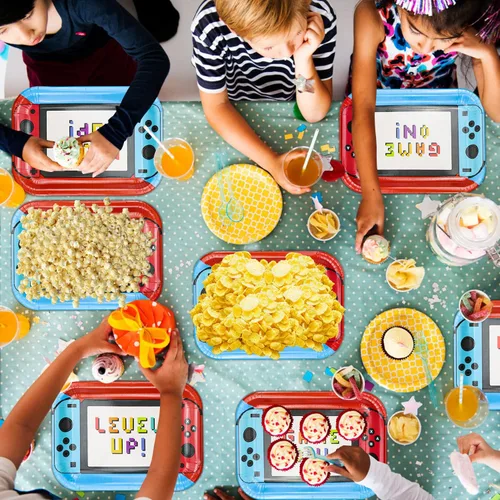 Miniatura 4 de 80 platos controladores de fiesta de cumpleaños de 11 pulgadas, decoraciones de videojuegos para niños, suministros de fiesta
