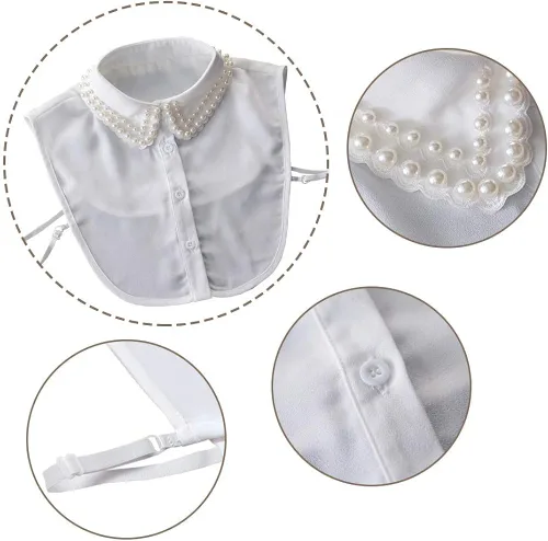 Miniatura 2 de Joyci Cuello falso de perlas de diamante Peterpan falso cuello media camisa Dickey (B blanco), Blanco