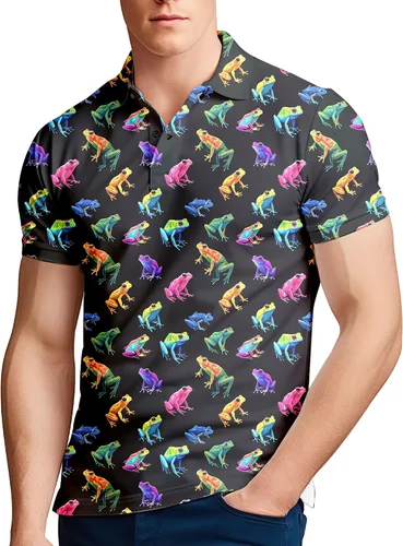 Miniatura 30 de Camisa de golf de los años 80 para hombre, ajuste seco, manga corta, estampada, divertidas, camisas de golf de los años 90 para hombre