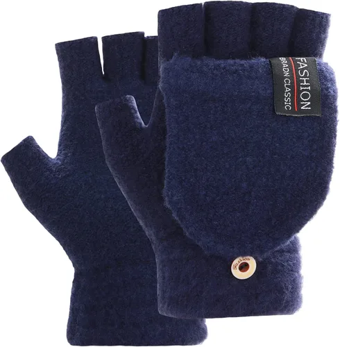 THINP Guantes sin dedos para mujeres y hombres, guantes de invierno, guantes de lana cálida de punto sin dedos con tapa, guantes convertibles