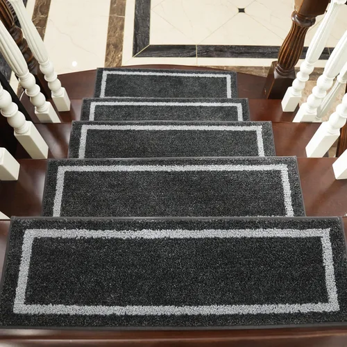 Miniatura 8 de COSY HOMEER Peldaños Suaves Antideslizantes Alfombra 28 x 9 pulgadas Alfombras de Escalera para Interiores para Escalones de Madera, Alfombras