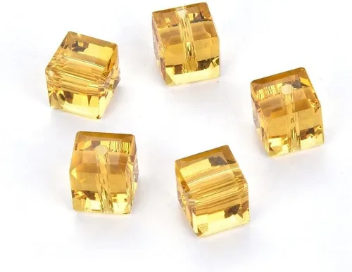 Miniatura 3 de 24 piezas Adabele cuentas austriacas de 4 mm (0,16 pulgadas) de cristal en forma de cubo facetado suelto pequeño color ámbar amarillo, compatibles